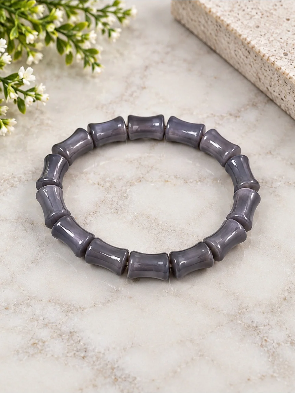 Gray Bamboo-Style Stretch Bracelet - Women Jewelry